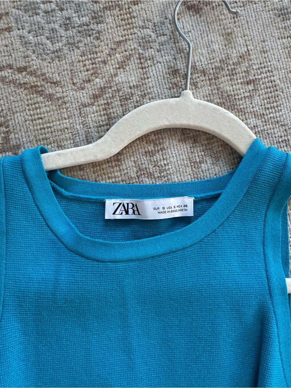 ZARA Bright Turquoise Ribbed Tank Top - Picture 2 of 3